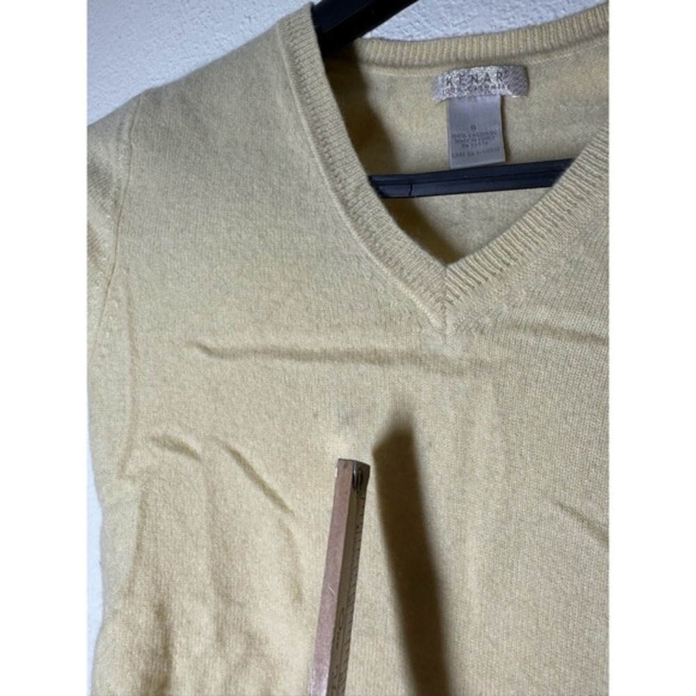 100% Cashmere V Neck Shirt Short Sleeve Baby Pastel Yellow Sz S Kenar - Picture 6 of 6